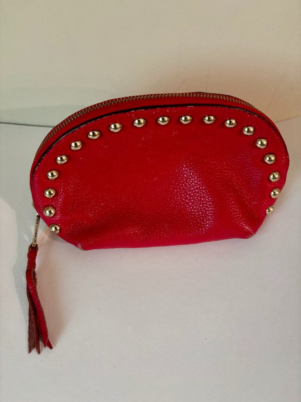 Rebecca Minkoff Red Studded Leather Makeup Toiletry Case - Y2K Vintage Original